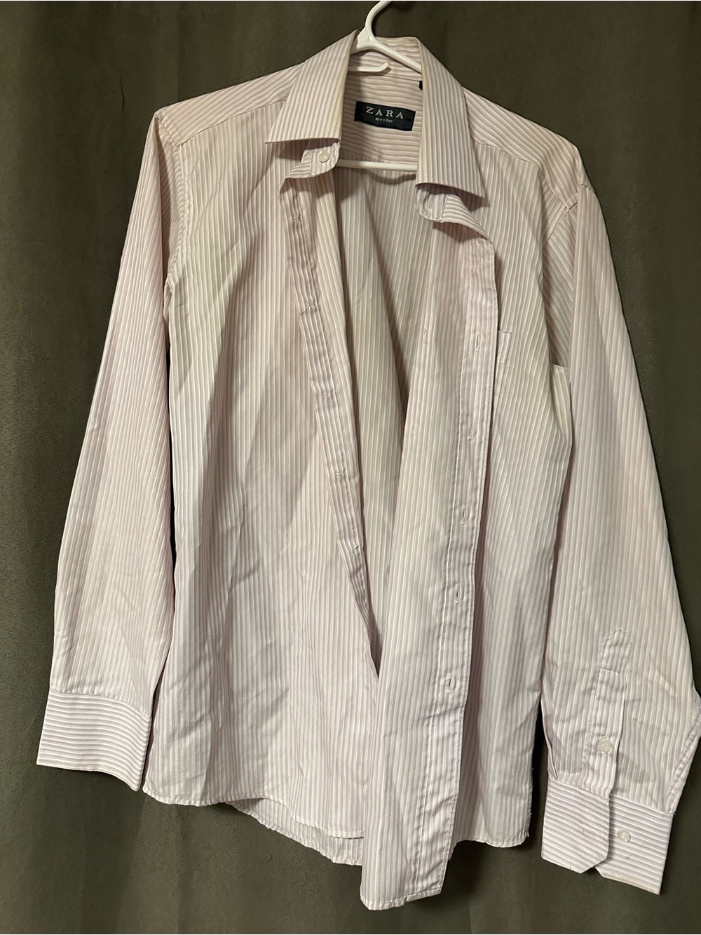Zara Men's Pink and White Pinstripe Dress Shirt